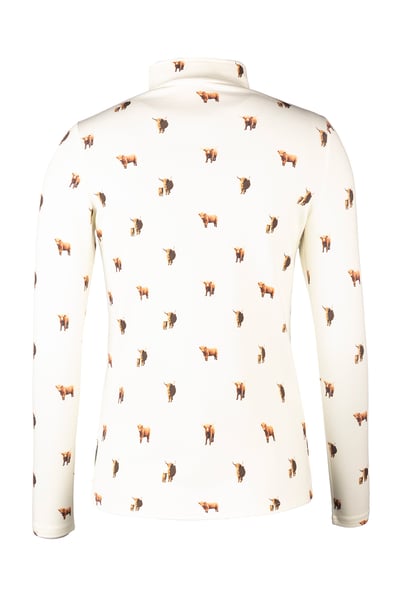 Ladies Long Sleeved 1/4 Zip Top - Foxholes - Highland Cow