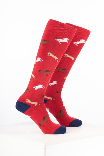 Chaussettes en caoutchouc à motif cheval pour femmes - Poney Fraise