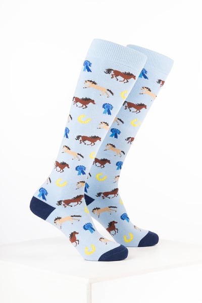 Women’s Horse Print Welly Socks - Pony & Rosette Soft Blue