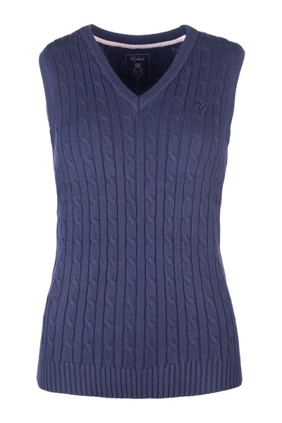 Ladies V Neck Cable Knit Vest- Emma - Navy