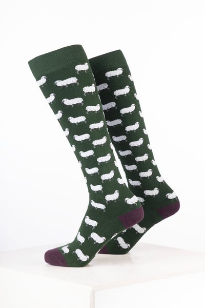 Damen-Gummistiefelsocken mit Tiermotiven - Schaf Dunkeloliv