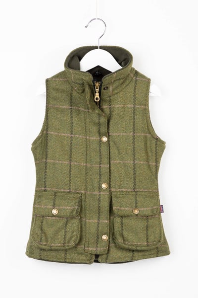 Toddler Fleece Lined Tweed Waistcoat – Wrelton - Olive/Pink