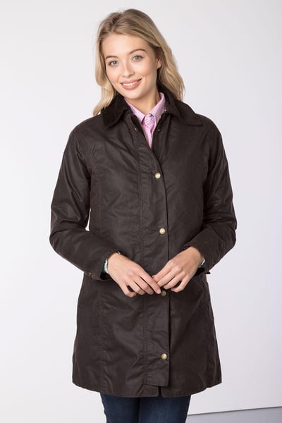 Ladies Long Wax Jacket - Hannah - Brown