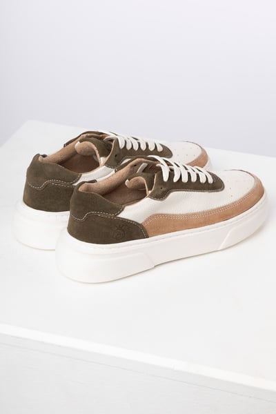Ladies Leather Trainers - Allerton - White/Olive