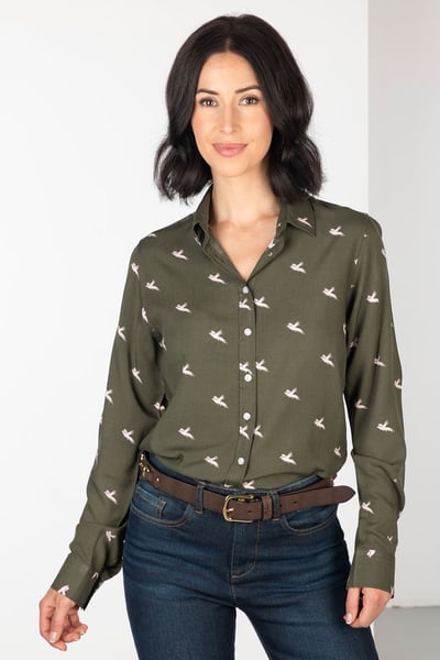 Ladies Button Down Blouse - Wistow II - Khaki Pheasant