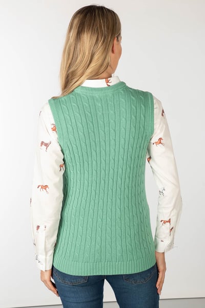 Chaleco de punto trenzado con cuello redondo para mujer - Emma - Tomillo