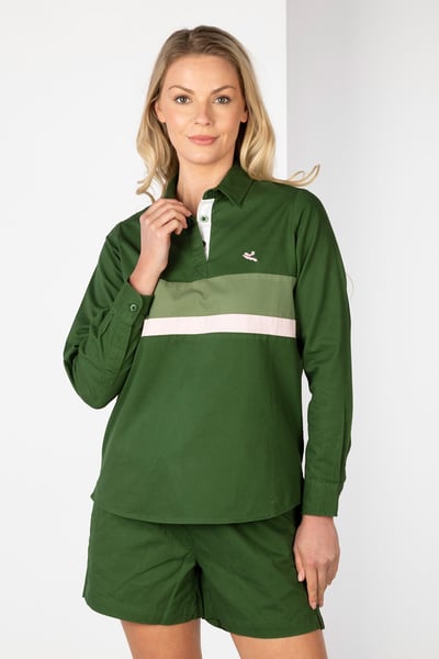 Ladies Stripe Deck Shirt - Bramham - Olive