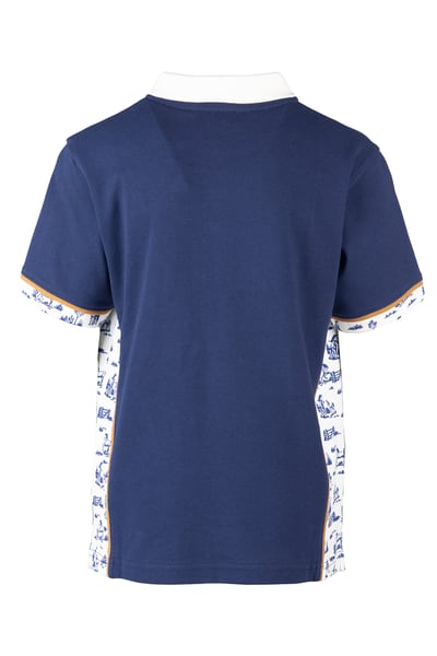 Junior Equestrian Patterned Polo Shirt - Muston - Horse Life/Navy