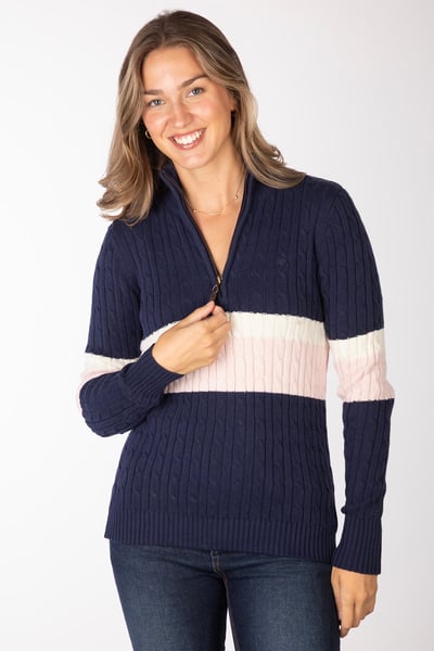 Pull rayé à fermeture éclair quart de tour pour femme - Bramham - Marine