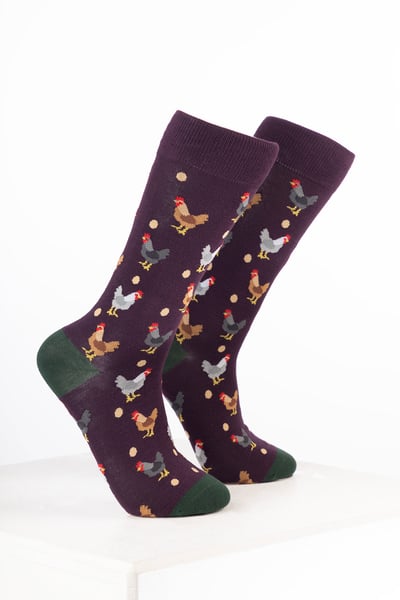 Damen-Knöchelsocken mit Vogelmotiv - Hühnchen Dunkle Beere