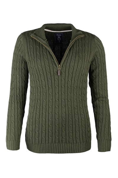 Ladies Quarter Zip Cable Knit Jumper - Emma - Khaki