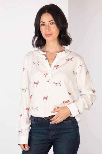 Ladies Floaty Long Sleeved Blouse - Wistow II - Horse White