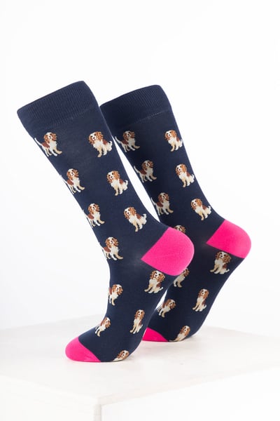 Women’s Bamboo Rich Dog Ankle Socks - Spaniel Navy