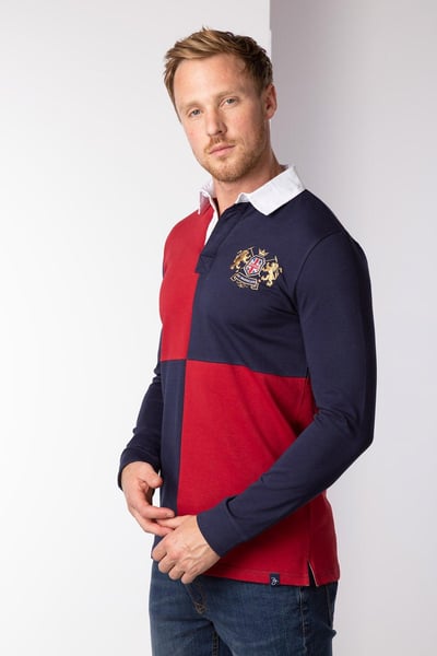 Camiseta de rugby para hombre - Otley Quartered - Azul marino/Rojo oscuro