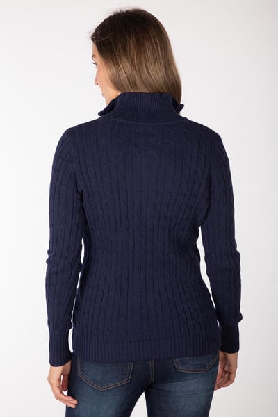 Pull en maille torsadée à fermeture éclair 1/4 pour femme - Emma - Marine