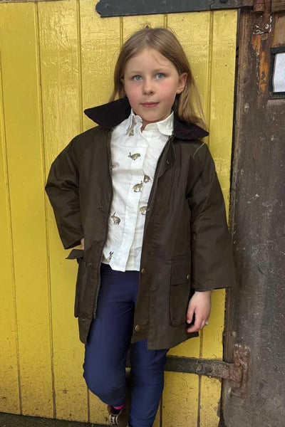 Kid's Fleece Lined Wax Jacket - Etton - Olive