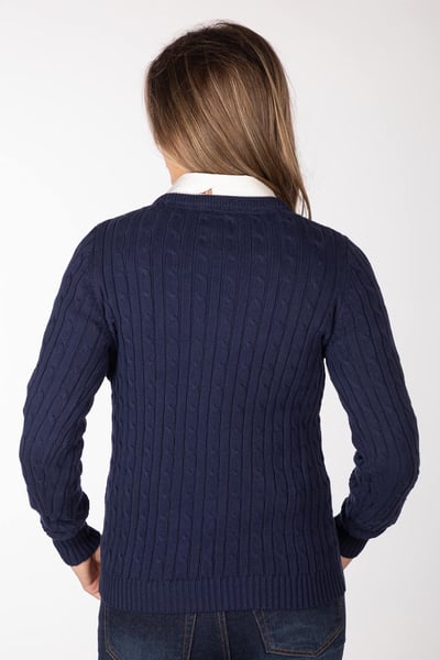 Damen Pullover mit Zopfmuster und Rundhalsausschnitt - Emma - Marine
