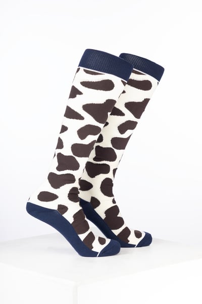 Women’s Bamboo Rich Cow Print Riding Socks - Cow Cream/Brown