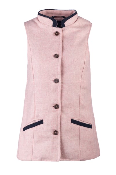 Ladies Button Up Tweed Waistcoat - Bramham - Pink Tweed