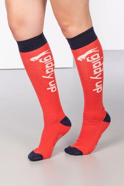 Ladies Giddy Up Knee Length Socks - Cherry