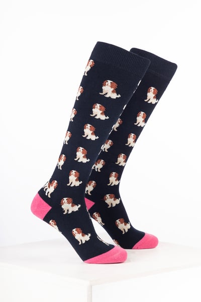 Women’s Dog Welly Socks - Spaniel Navy