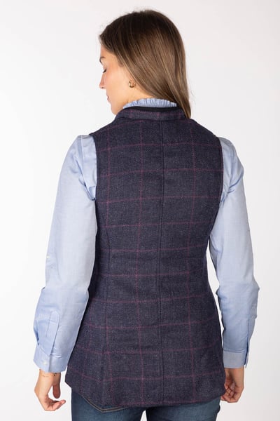 Chaleco de tweed abotonado para mujer - Bramham - Tweed azul marino