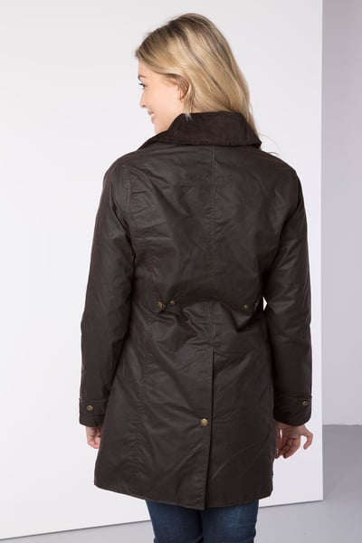 Ladies Long Wax Jacket - Hannah - Brown