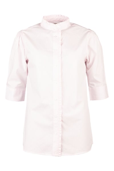 Ladies Ruffled Short Sleeved Shirt - Ivy - Pink Stripe