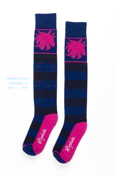 Ladies Broadstripe Knee Length Riding Socks - Denim