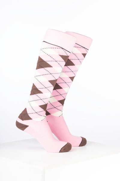 Women’s Bamboo Rich Argyle Riding Socks - Argyle Soft Pink/Mocha/Cream
