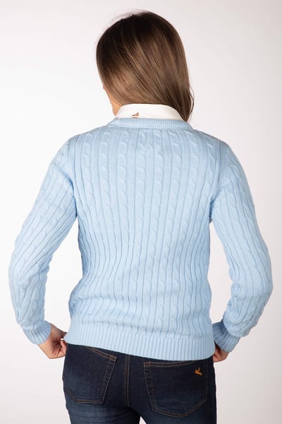 Damen Pullover mit Zopfmuster und Rundhalsausschnitt - Emma - Sanftes Blau