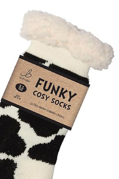 Funky Sherpa Socks - Cow Print