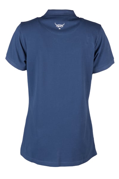 Ladies Highland Cow Polo Shirt - Kirby - Denim