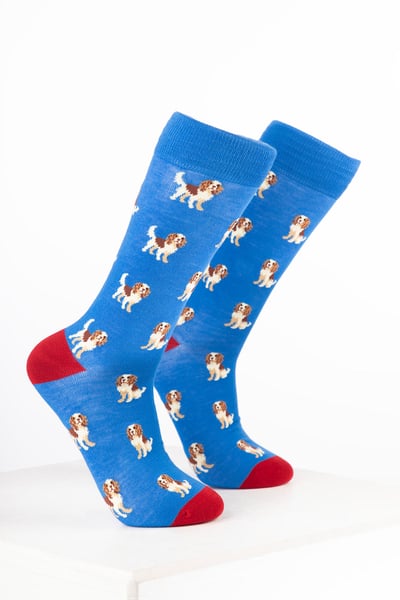 Men’s Bamboo Rich Dog Ankle Socks - Spaniel Blue