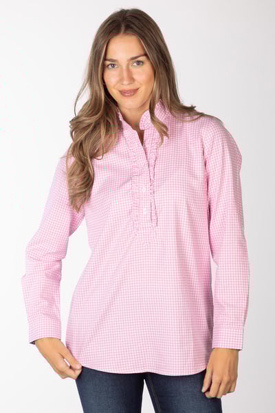 Ladies Hannah Overhead Gingham Ruffled Shirt - Poppy - Poppy Pink