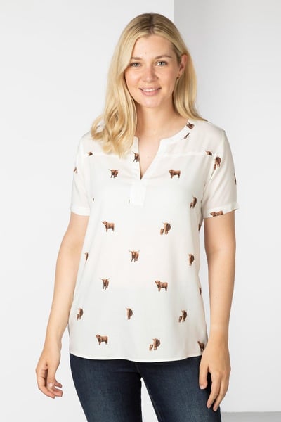 Ladies Short Sleeve Blouse - Wistow II - Highland Cow