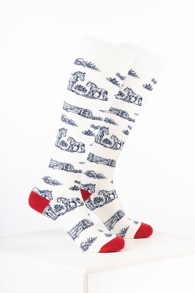 Women’s Horse Print Welly Socks - Equestrian Life Cream