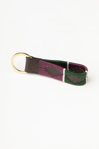 Leather Loop Polo Keyring - Askwith - Olive/White/Berry