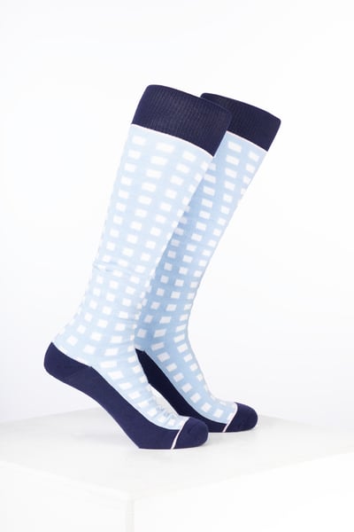 Women’s Bamboo Rich Checked Riding Socks - Gingham Soft Blue