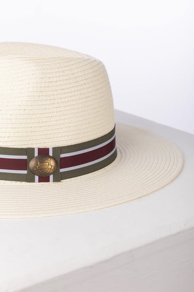 Men's Panama Hat - Malton - Olive/Wine Stripe