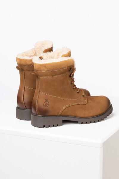 Damen Pelz gefütterte Leder Schnürstiefel - Kelk - Tabak