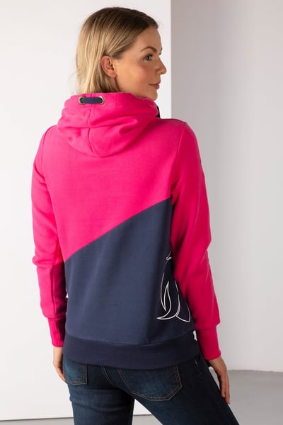 Ladies Diagonal Cross Neck Hoody - Bonbon/Navy