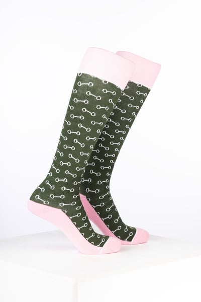 Junior Bamboo Rich Reitsocken mit Pferdemotiv - Trense Dunkeloliv