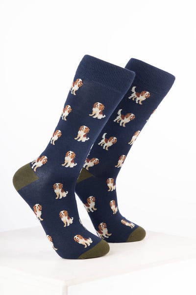 Men’s Bamboo Rich Dog Ankle Socks - Spaniel Navy