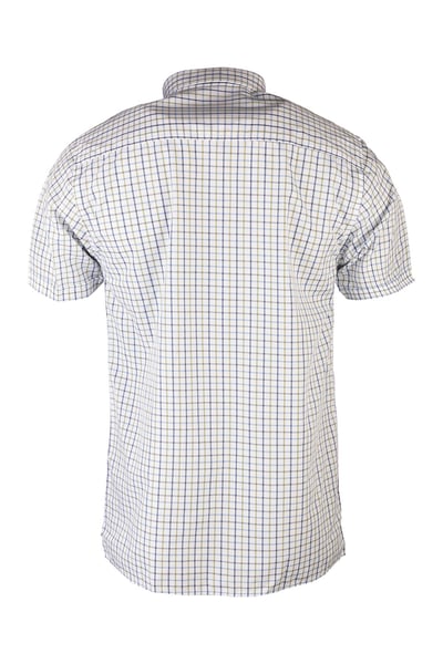 Men's Cotton-Rich Short Sleeved Shirts - Tattersall Blue
