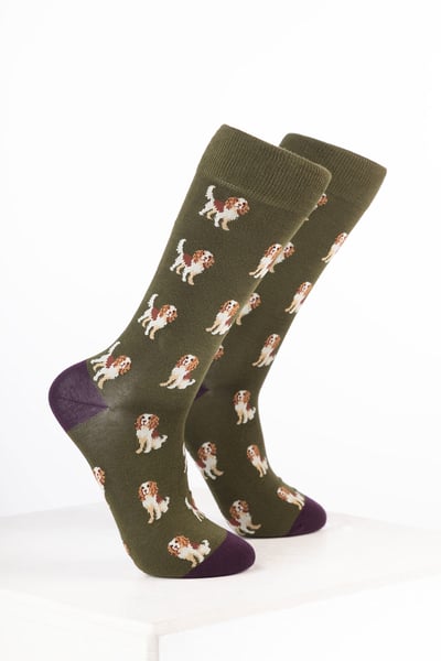 Women’s Bamboo Rich Dog Ankle Socks - Spaniel Dark Olive