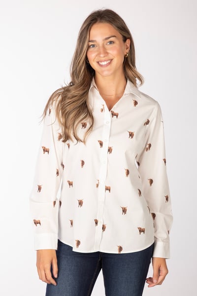 Ladies Printed Shirt - Wistow II - Highland Cow