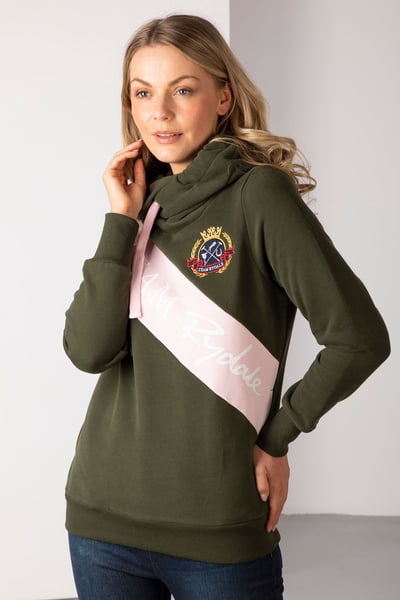 Ladies Sash Cross Neck Hoody - Olive/Sorbet