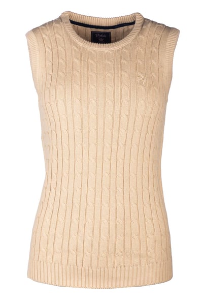 Ladies Crew Neck Cable Knit Vest - Emma - Beige