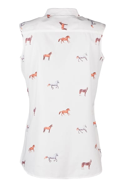 Ladies Sleeveless Shirt With Collar - Wistow II - Horse White